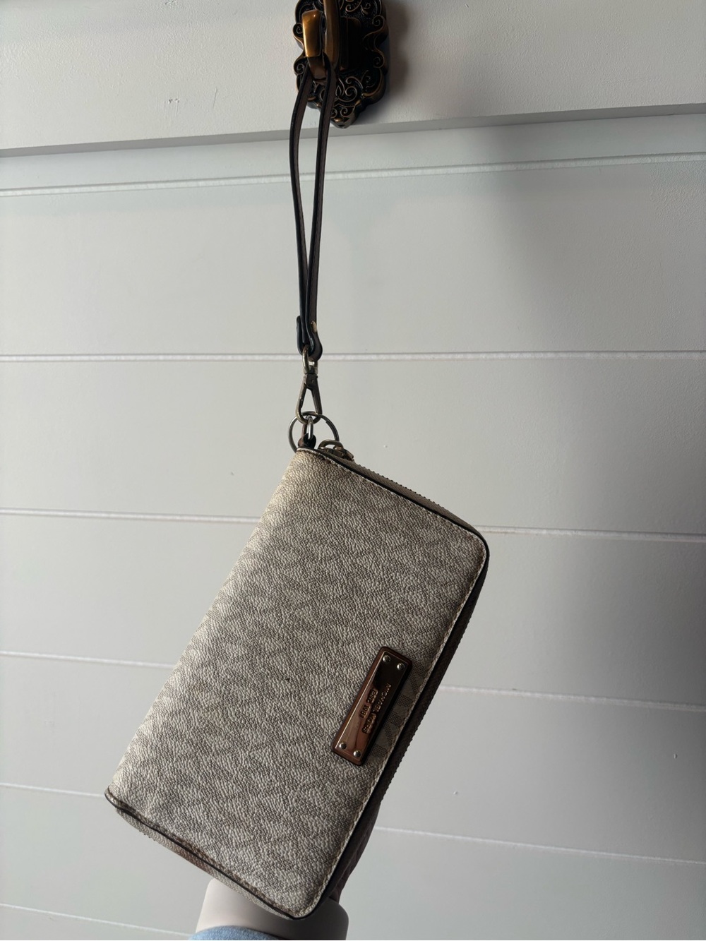 Signature Pattern Beige Wristlet Wallet